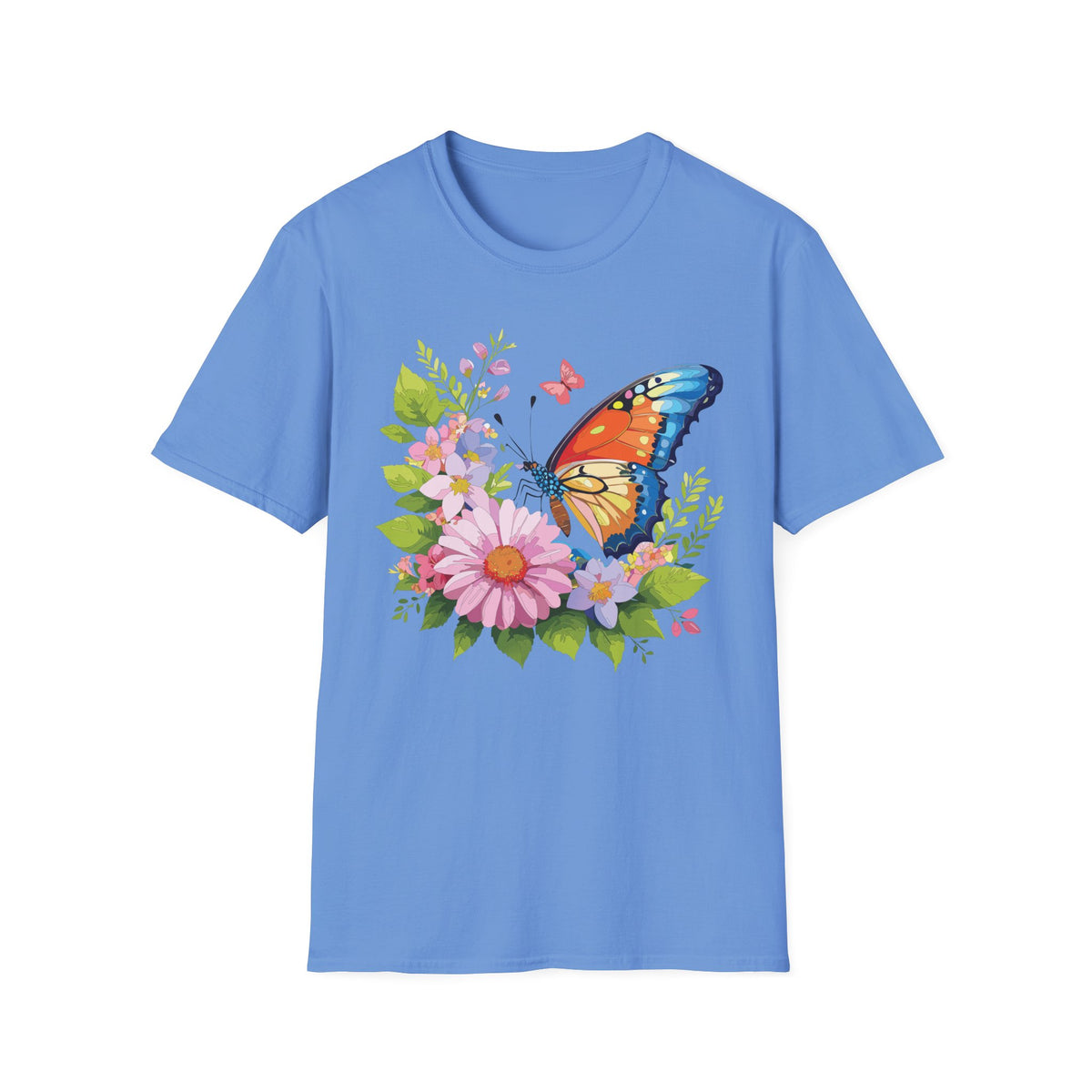 Butterfly Floral T-Shirt — Colorful Monarch & Spring Flowers Graphic Tee Unisex 100 Cotton Gildan T-Shirt