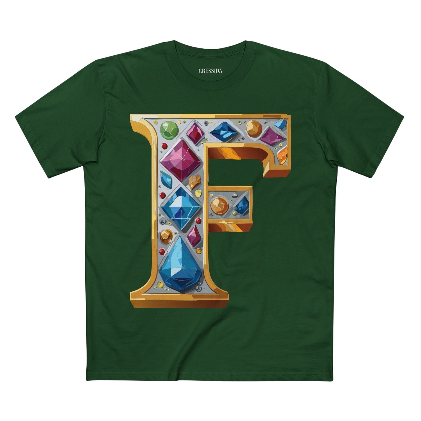 Letter F Graphic Design Tee Unisex 100 Cotton With Antique Gold Letters Artwork T-Shirt