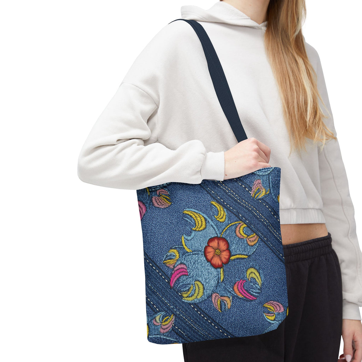 Denim Fabric Imitation Print Unisex Canvas Bag Poly Spun 3 Sizes Tote Bag 159-3