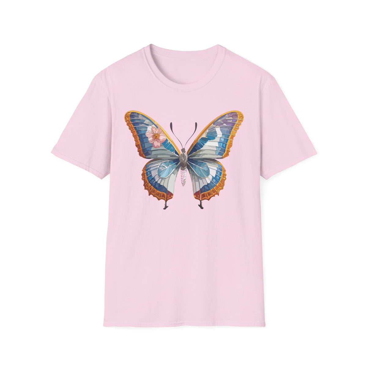 Blue Floral Butterfly T-Shirt | Vintage Botanical Butterfly Tee