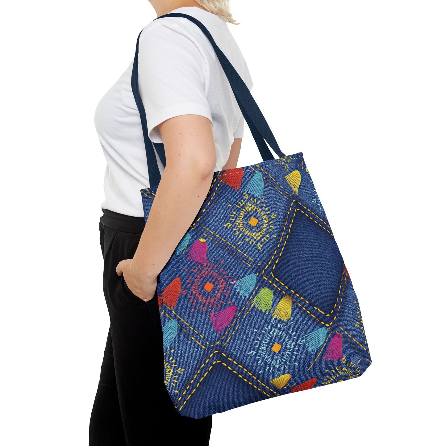 Diwali Graphic Denim Fabric Imitation Print Unisex Canvas Bag Poly Spun 3 Sizes Tote Bag 205-27