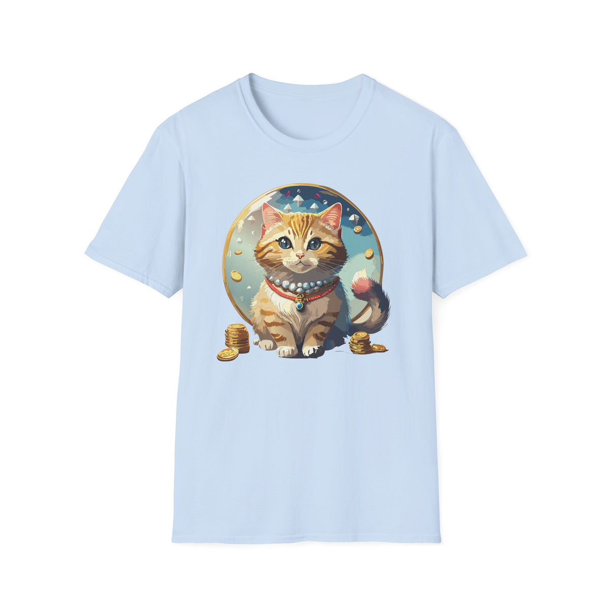 Lucky Cat Illustration T-Shirt | Cute Ginger Kitten, Whimsical Charm