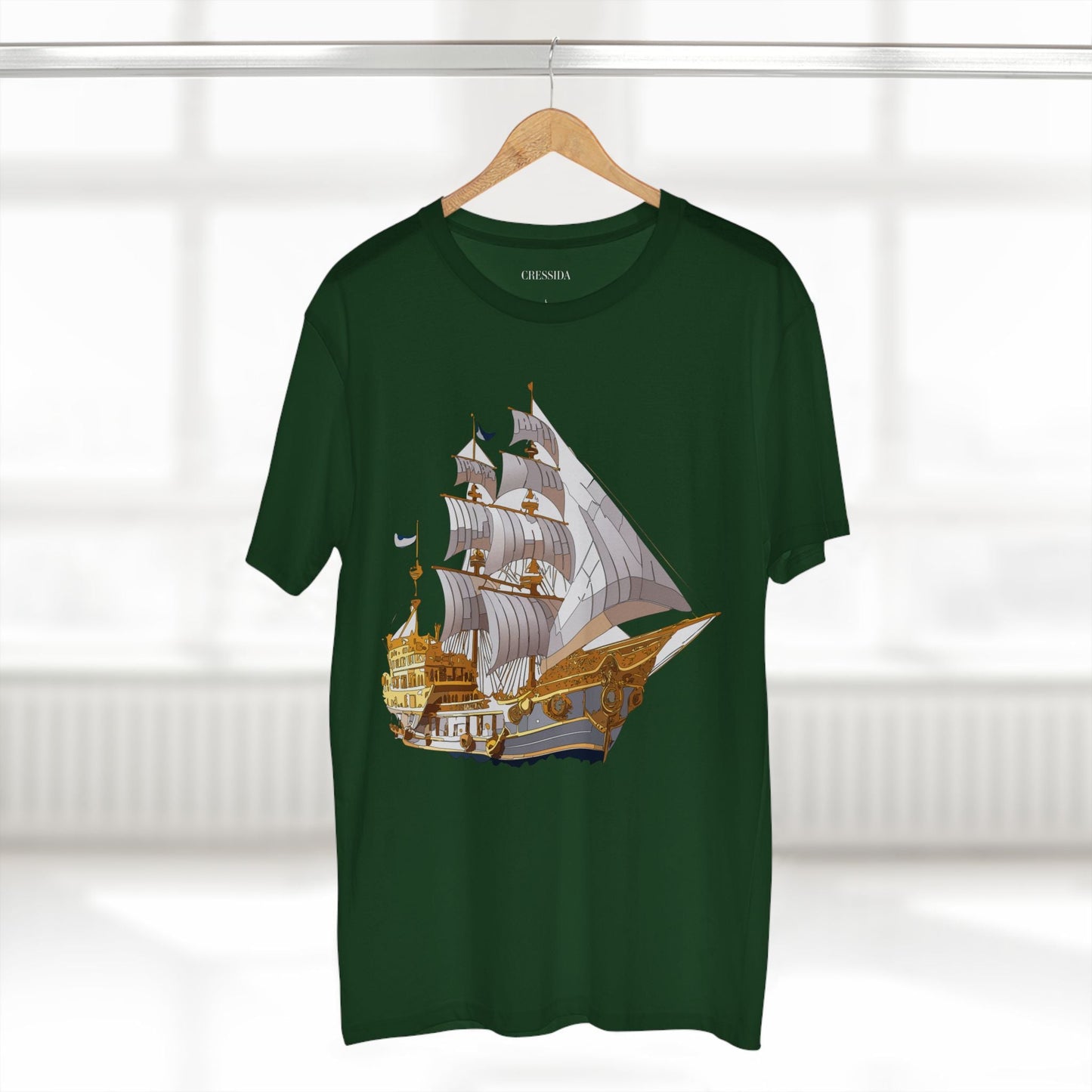 Ship Graphic Unisex 100 Cotton T-Shirt with Gold Frigate Art Design 10