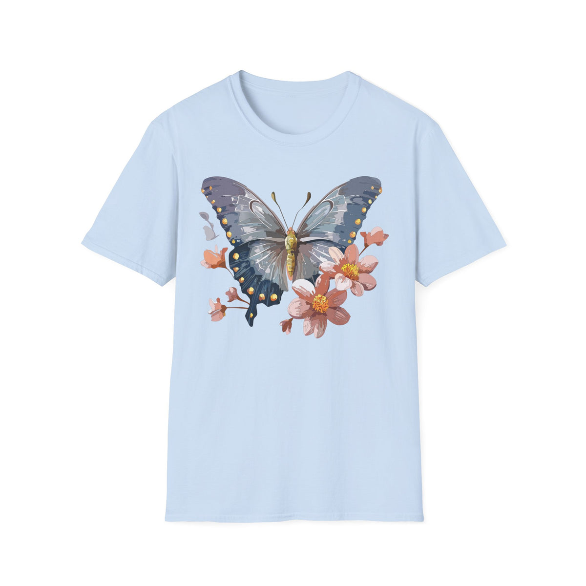 Butterfly and Floral Botanical Graphic Design Unisex 100 Cotton Gildan T-Shirt