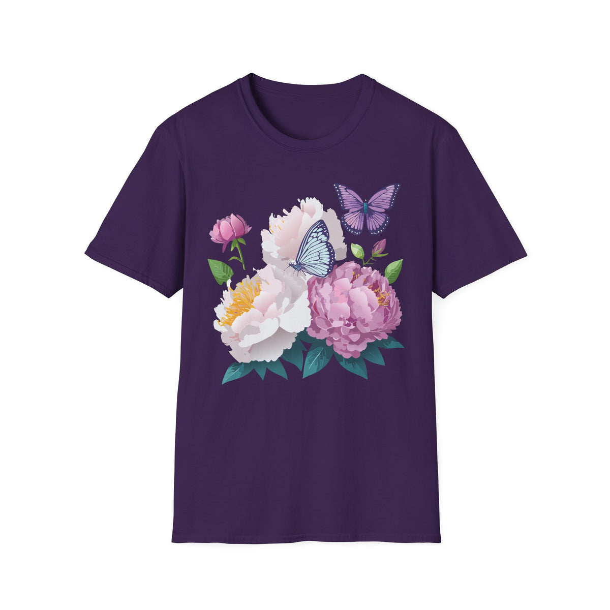 Floral Peonies & Butterflies T-Shirt — pastel garden tee for spring, Mother's Day Graphic Tee Unisex 100 Cotton Gildan T-Shirt