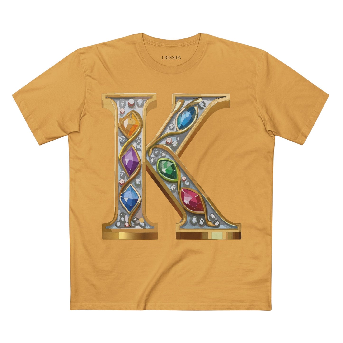 Letter K Graphic Design Tee Unisex 100 Cotton With Antique Gold Letters Artwork T-Shirt