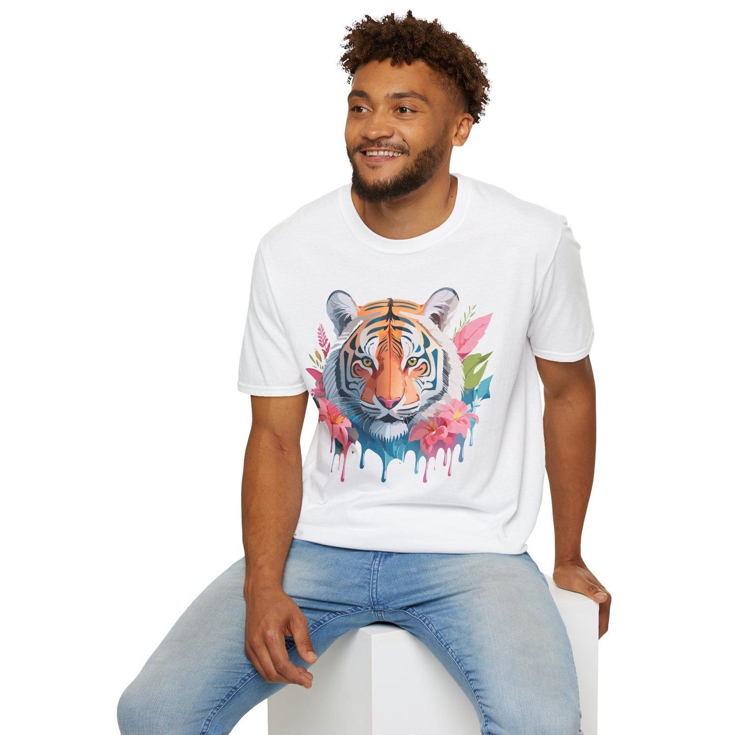 Tiger Print Unisex Softstyle T Shirt Short Sleeve Gildan 64000 Tee