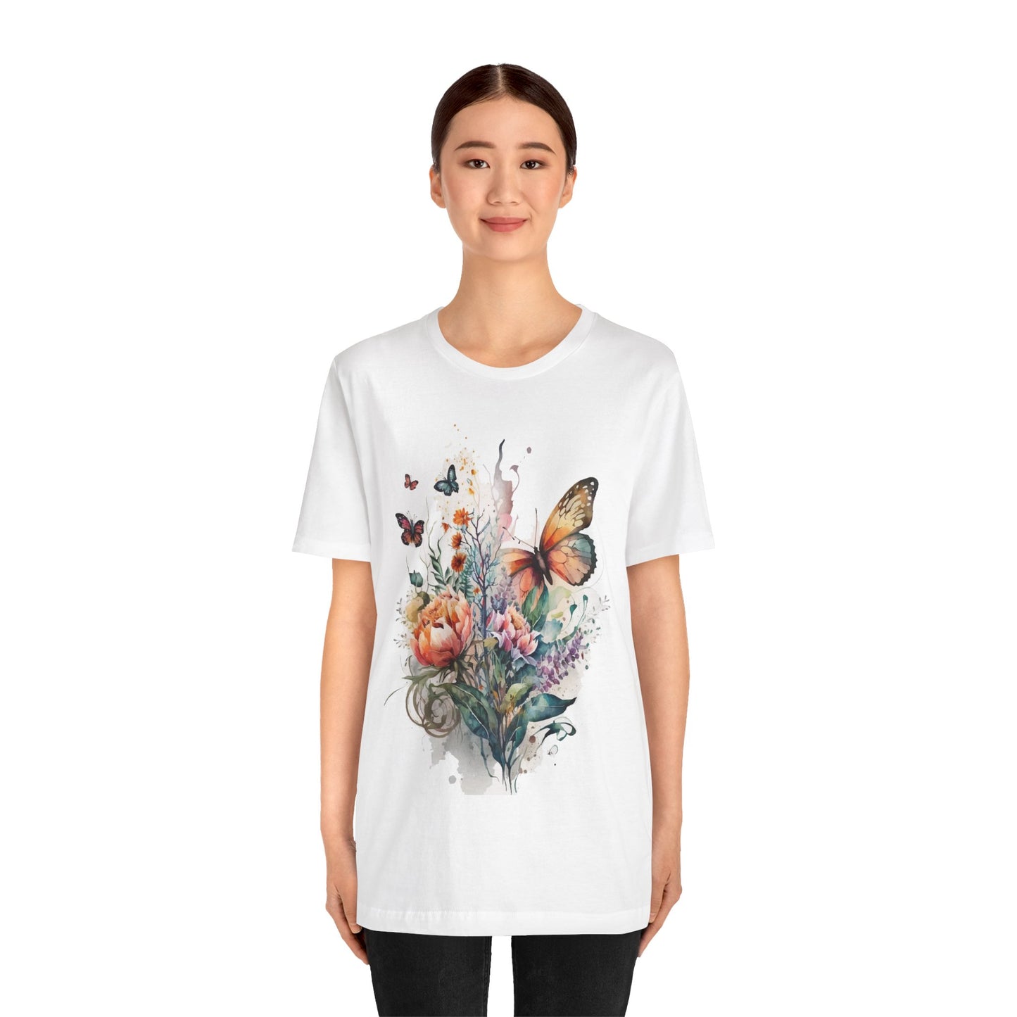 Cotton Tee Shirt with Butterfly Prints