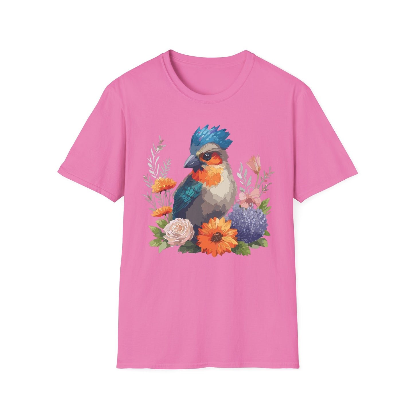 Floral Bluebird T-Shirt Unisex Cotton Short Sleeves Tee Shirt with Bird 2