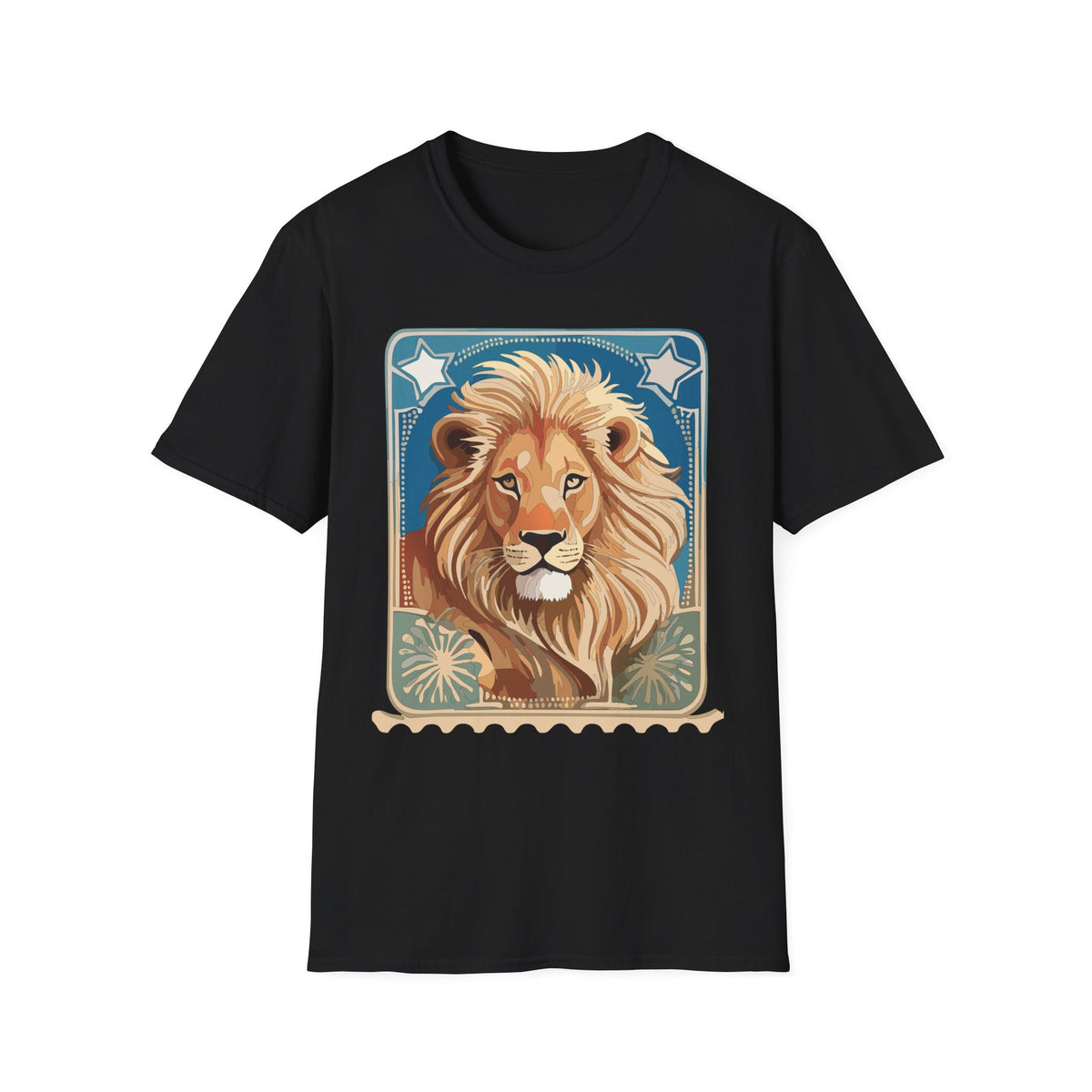Majestic Lion Portrait Graphic Posters, Post Stamps Design Unisex 100 Cotton Gildan T-Shirt