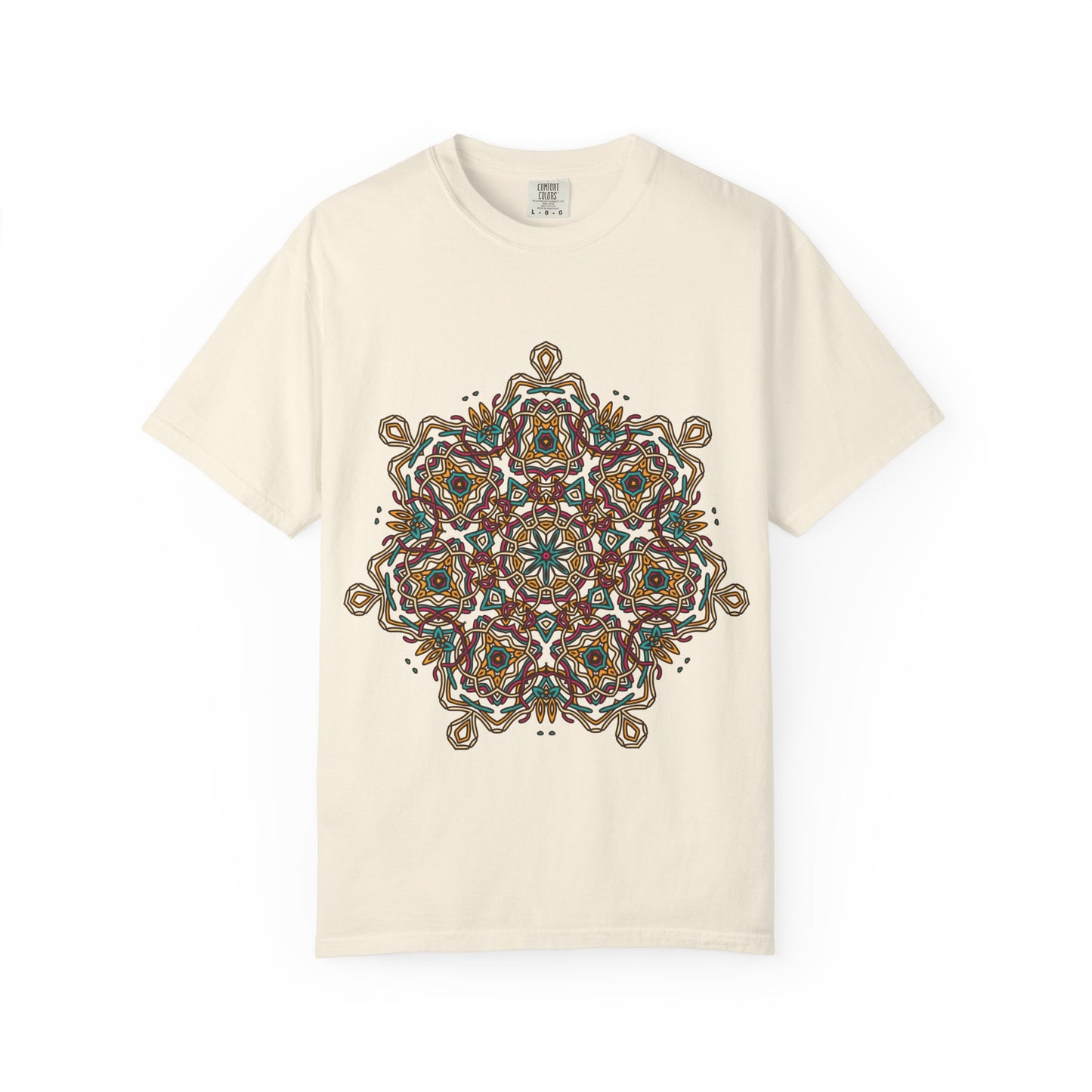 Unisex Garment Dyed Cotton T-Shirt with Mandala Graphic Design