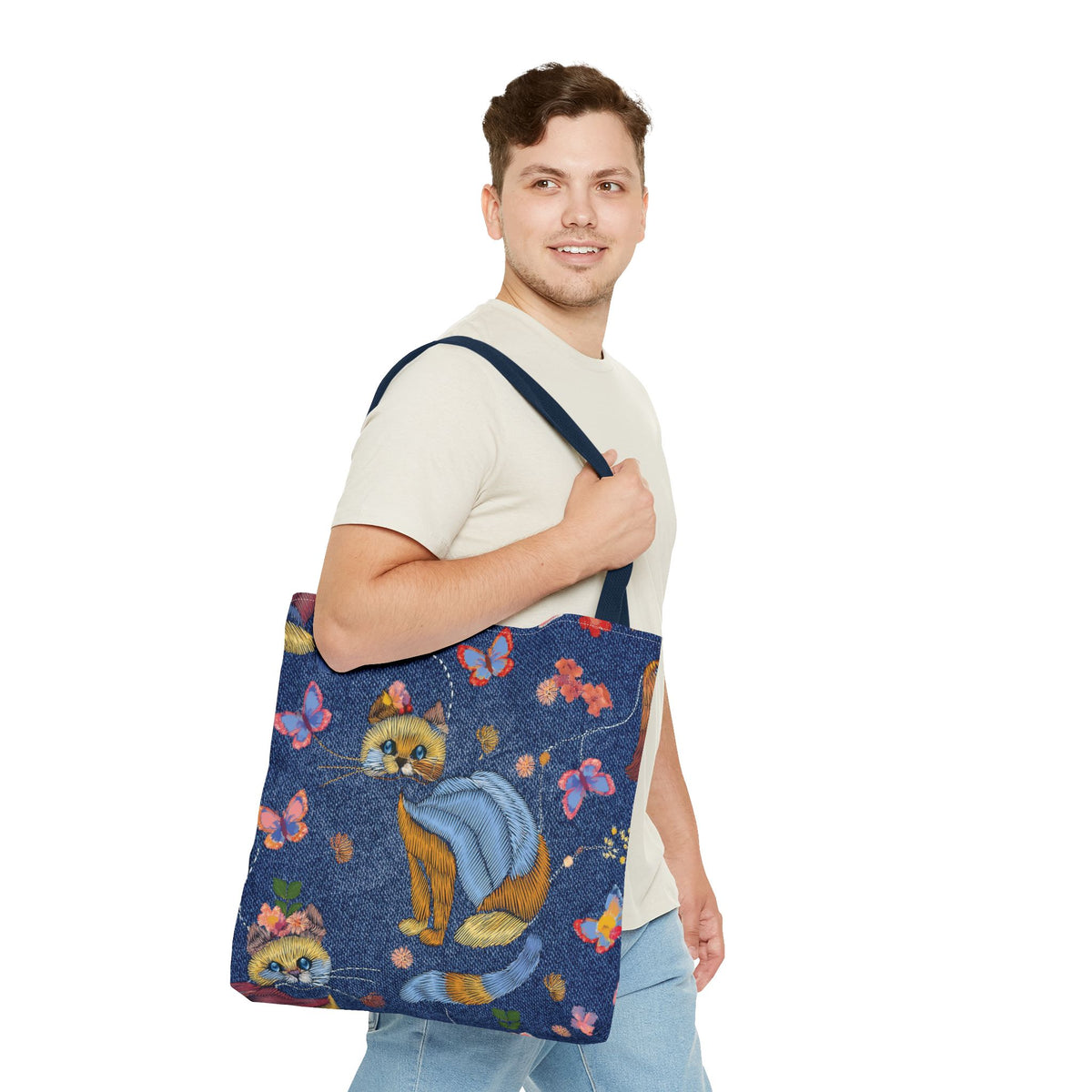 Denim Fabric Imitation Print Unisex Canvas Bag Poly Spun 3 Sizes Tote Bag 190-14