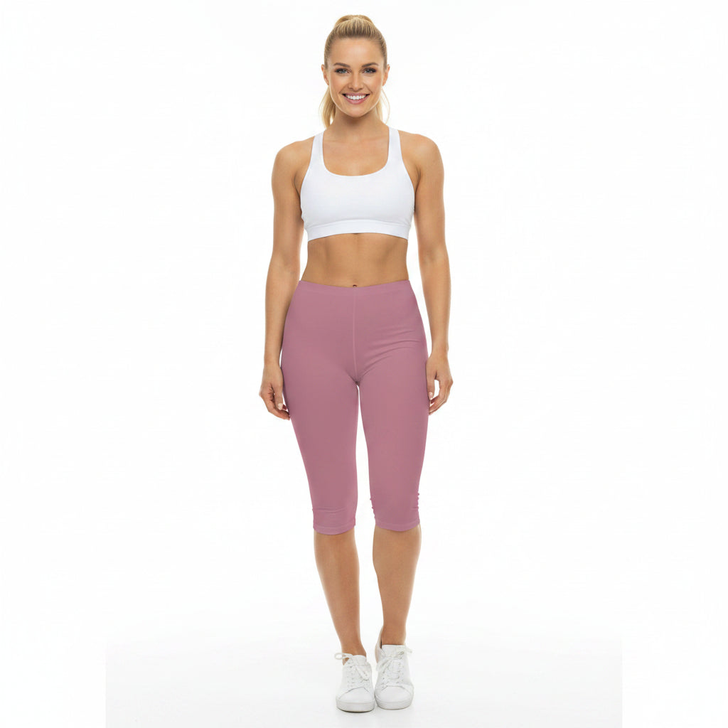 Old Rose Color Women's Brushed Suede Poly Span Casual Capri Leggings XS-2XL