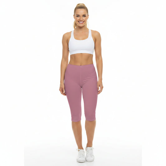 Old Rose Color Women's Brushed Suede Poly Span Casual Capri Leggings XS-2XL