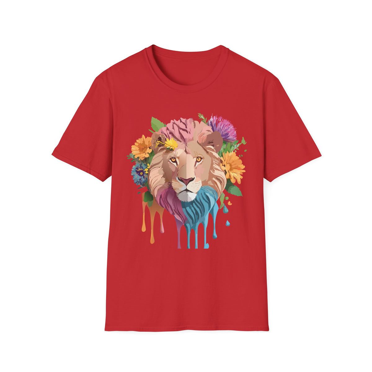 Floral Lion Portrait T-Shirt | Colorful Drip Mane Tee