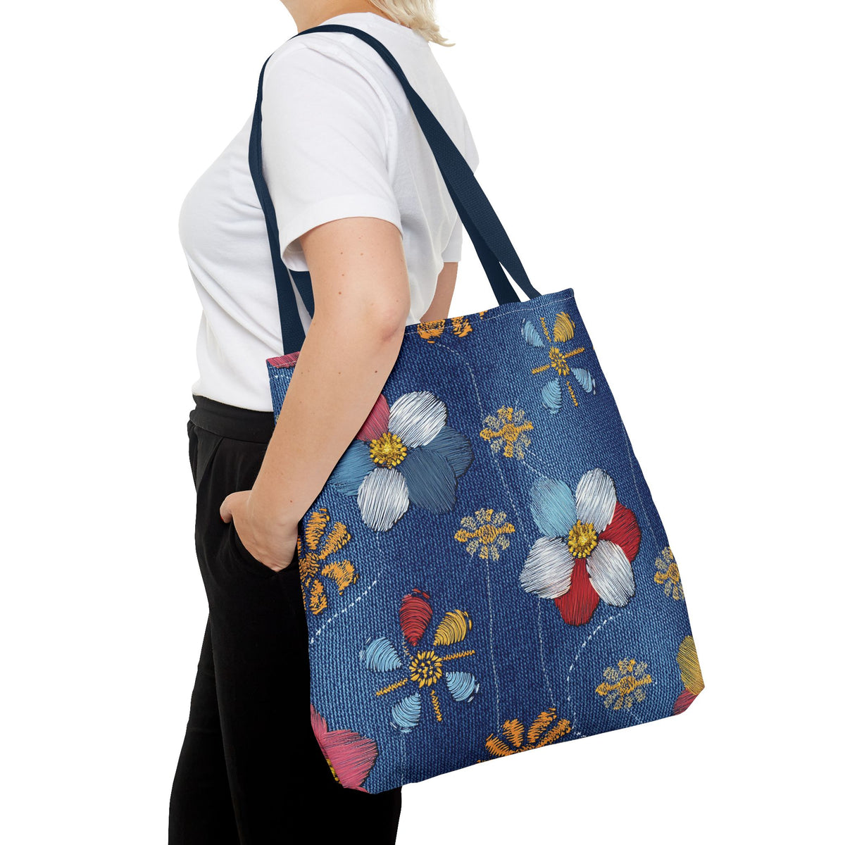 Denim Fabric Imitation Print Unisex Canvas Bag Poly Spun 3 Sizes Tote Bag 159-8