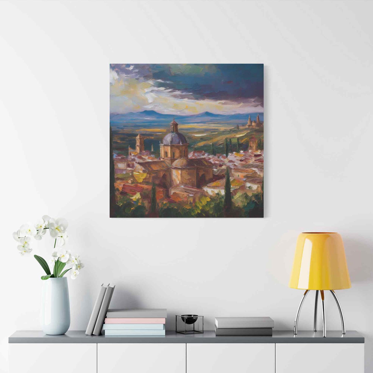 Spanish City Print Canvas, Oil Paint Print 20x20, 24x24, 30x30, 32x32, 36x36 Art Design Print Pine-Wood Inner Frame MC-56