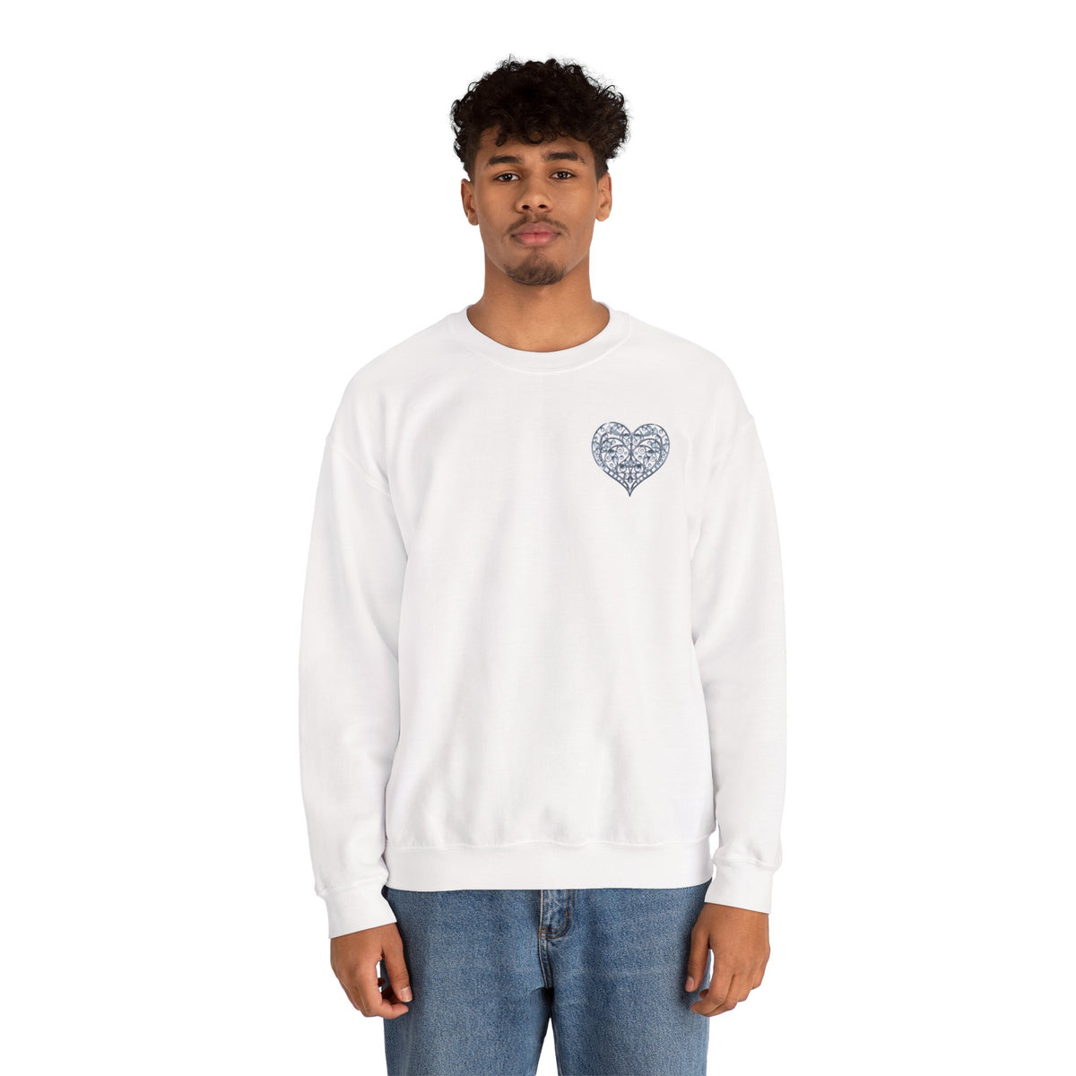 Small Crystal Heart Graphic Valentine's Day Sweatshirt Unisex 50/50 Cotton-Poly Sweatshirt w76