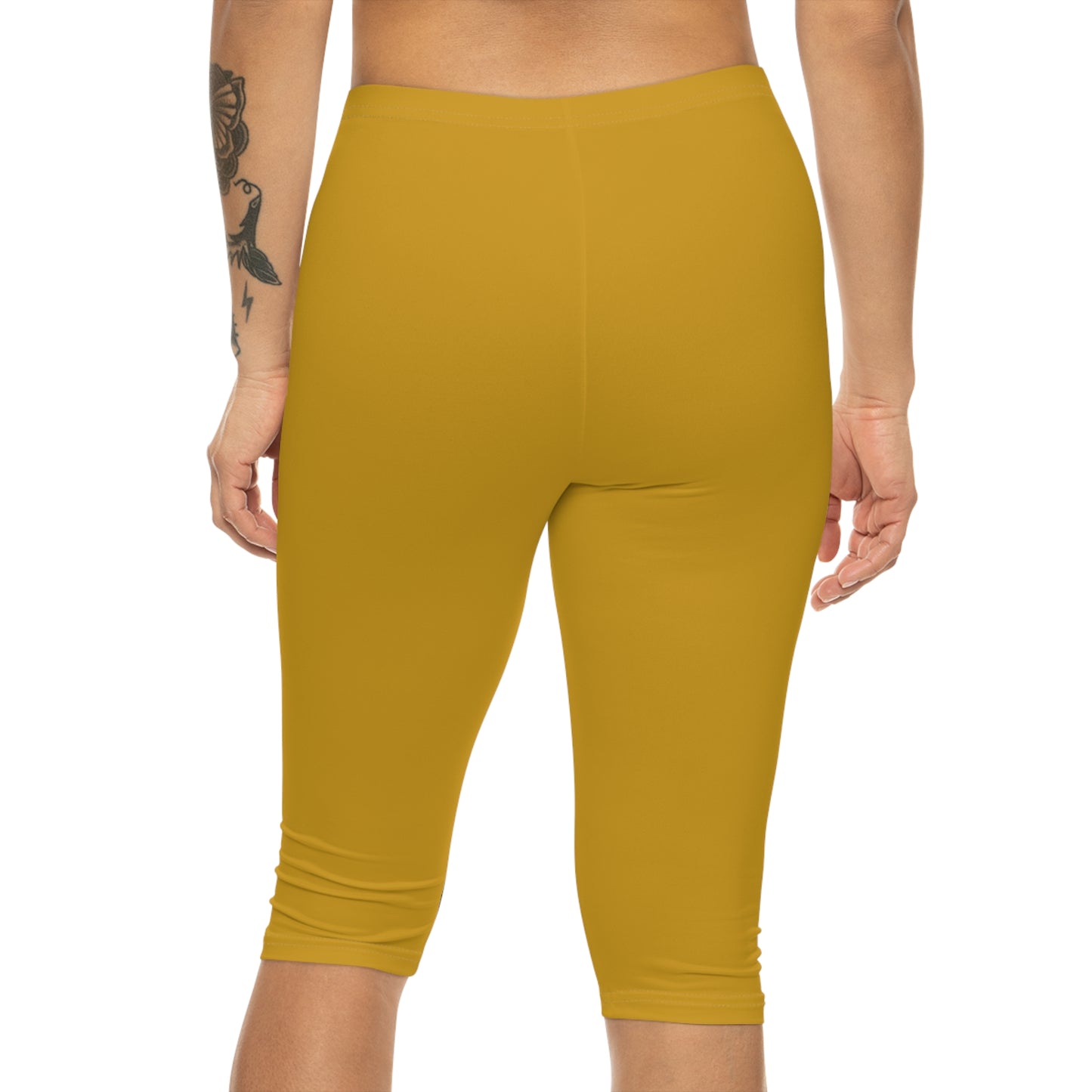 Goldenrod Color Women's Brushed Suede Poly Span Casual Capri Leggings XS-2XL