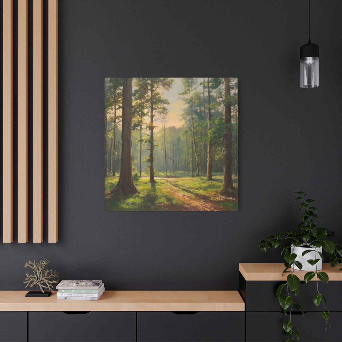 Forest Print Canvas, Trees Oil Paint Print 20x20, 24x24, 30x30, 32x32, 36x36 Art Design Print Pine-Wood Inner Frame MC-69
