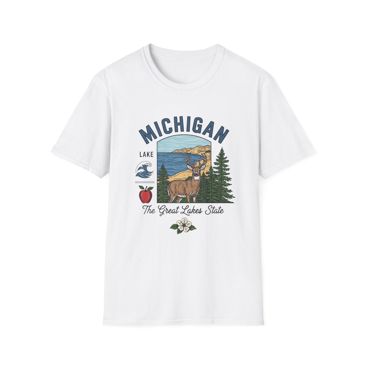 Michigan Graphic T-Shirt — The Great Lakes State Deer Lake Travel Tourist Graphic Design Unisex 100 Cotton Gildan T-Shirt