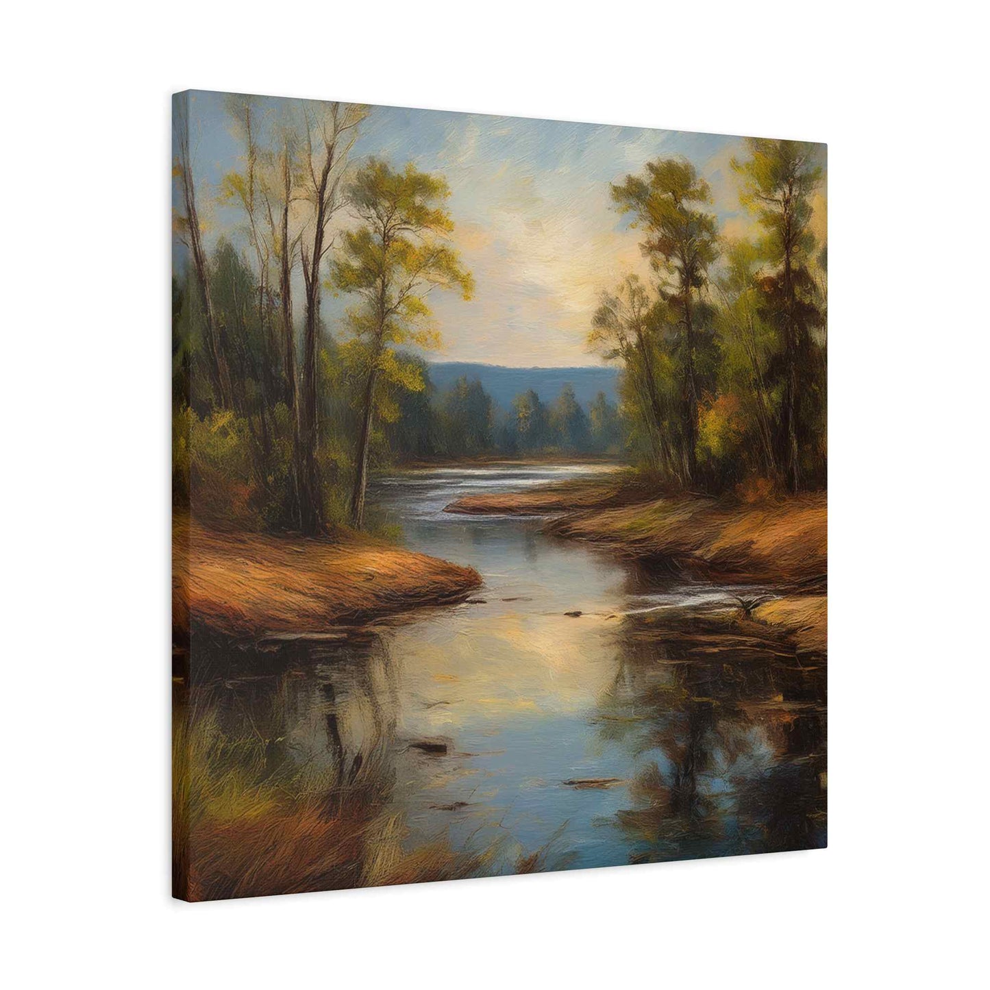 River Print Canvas, Landscape Oil Paint Print 20x20, 24x24, 30x30, 32x32, 36x36 Art Design Print Pine-Wood Inner Frame MC-51