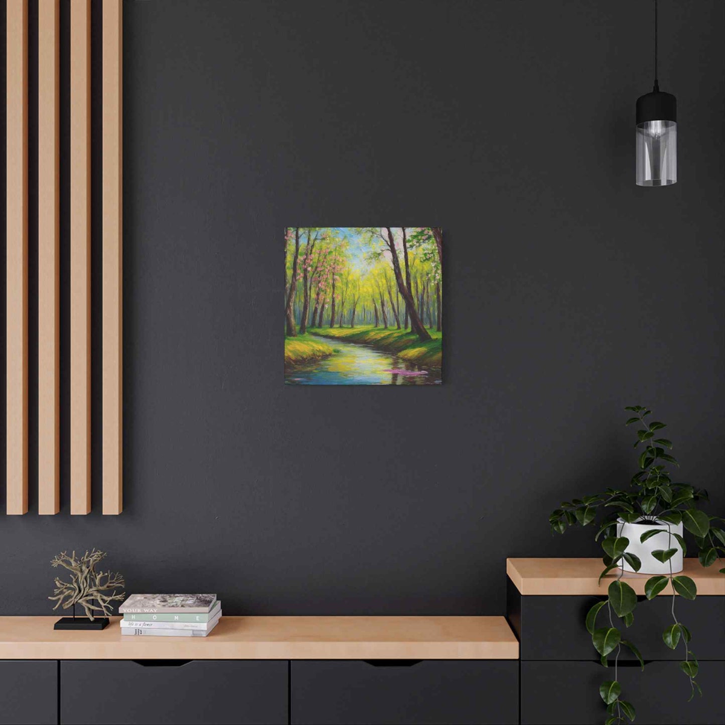 Spring Forest Print Canvas, Oil Paint Print 20x20, 24x24, 30x30, 32x32, 36x36 Art Design Print Pine-Wood Inner Frame MC-98