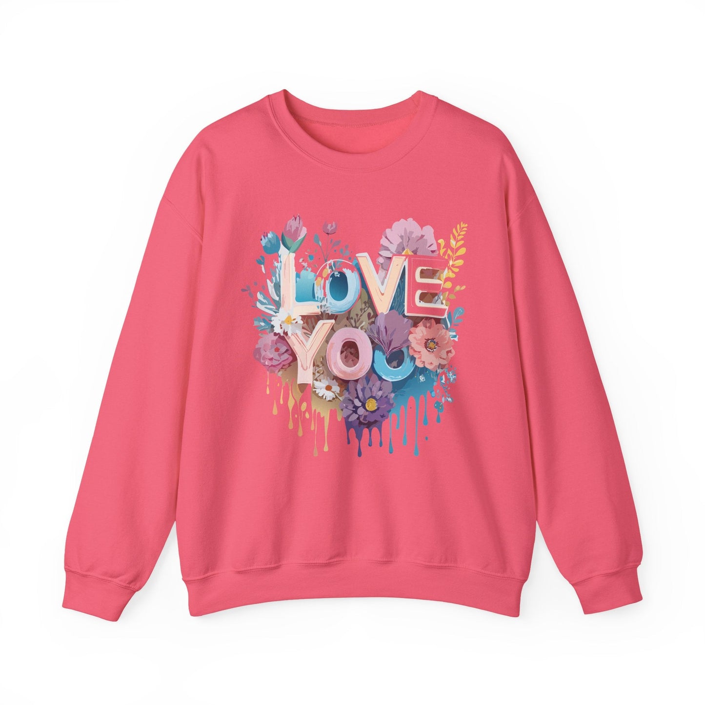 Floral Love Sweatshirt Unisex Heavy Blend Crewneck Valentine Day Flower Print Cozy Fleece Warm Gift
