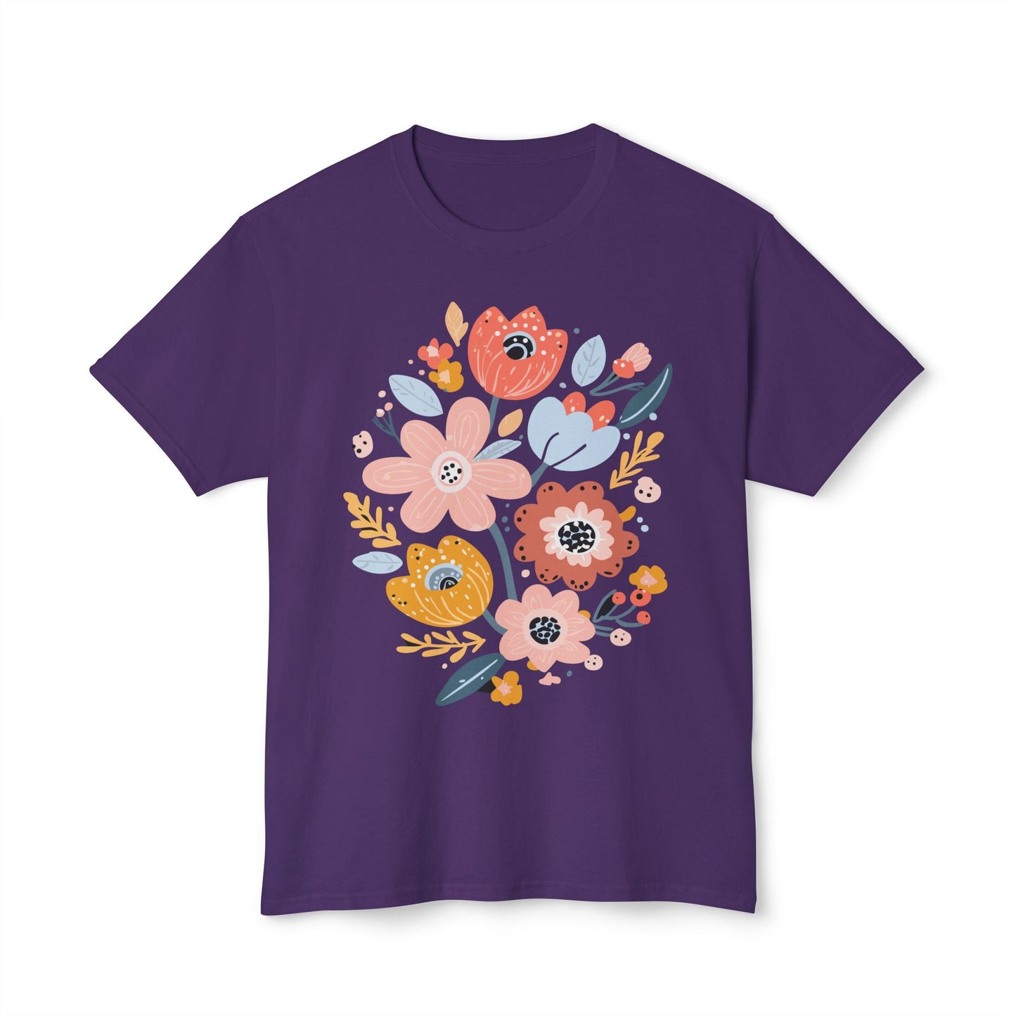 Unisex Floral Art T Shirt with Vintage Flowers Print One Hundred Percent Cotton Tee Printed In USA