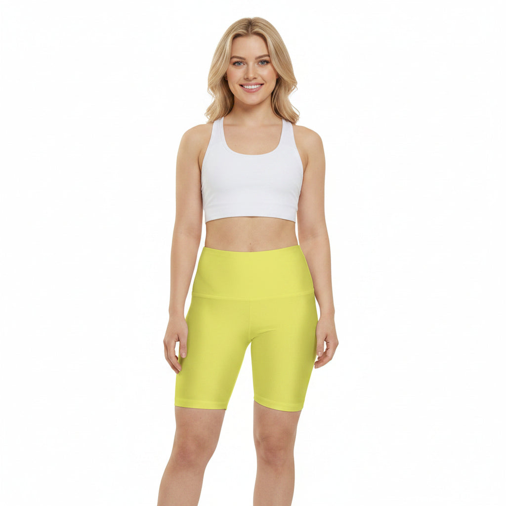 Lemon Workout Shorts — Bright Yellow High-Waist Active Biker Shorts
