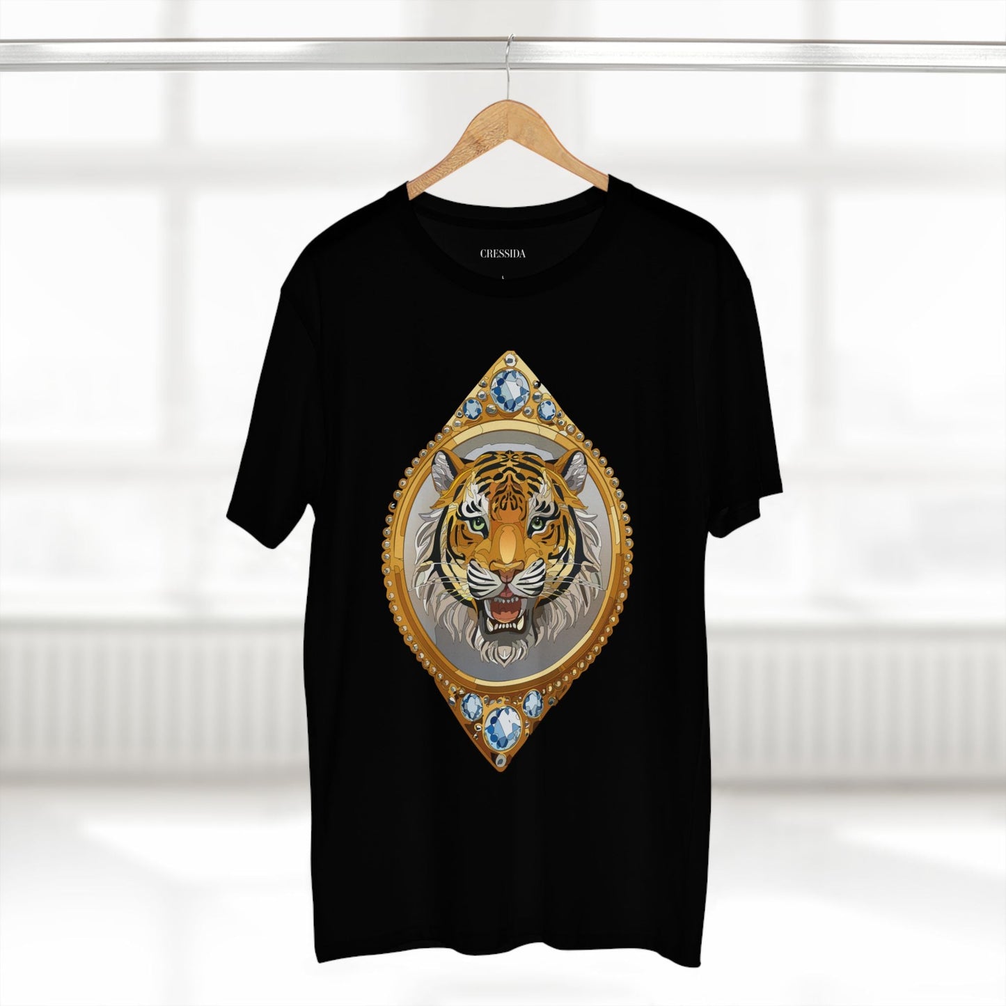 Tiger Graphic Unisex 100 Cotton Tee With Unique Animal Golden Medallion Art Design 1