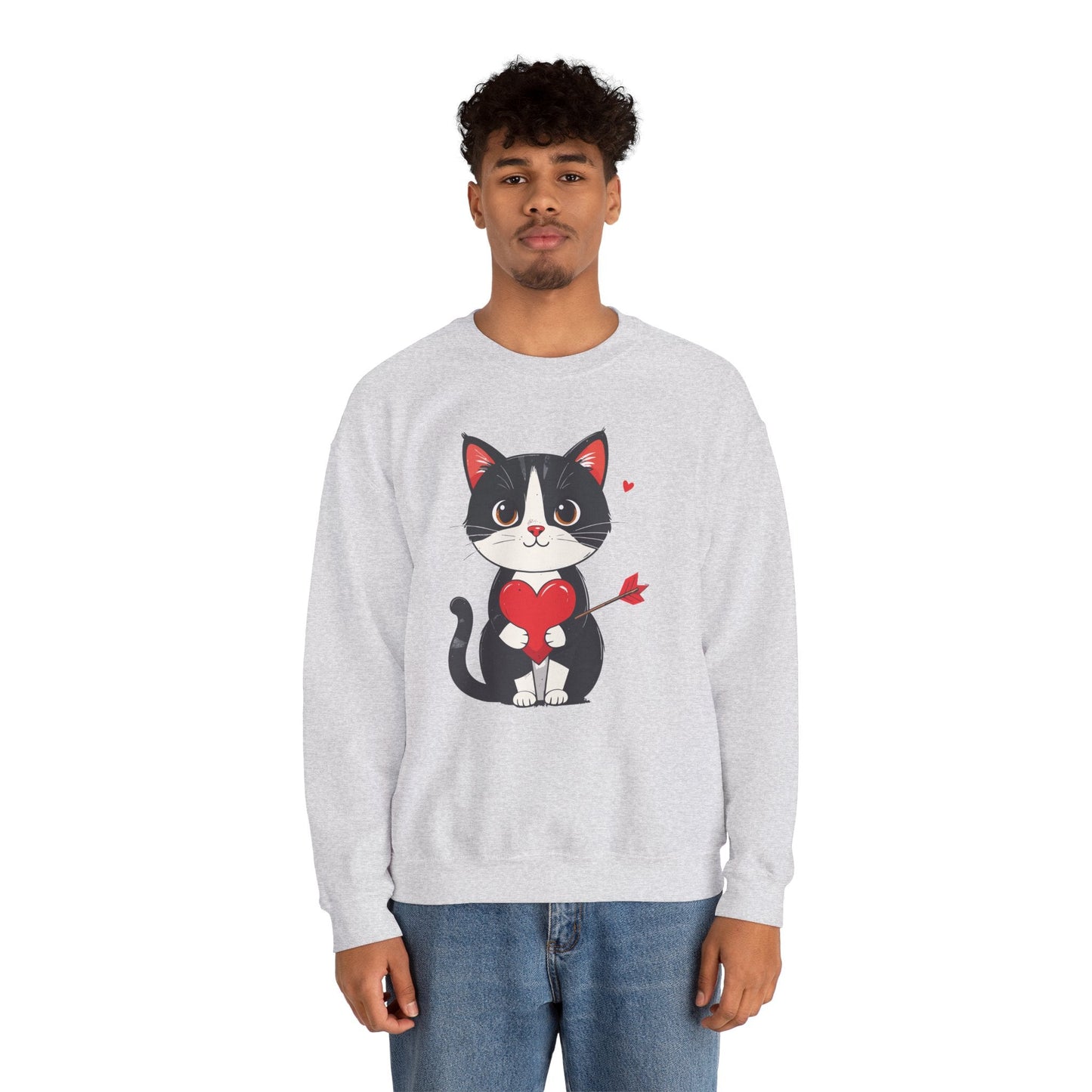 Cat Heart Sweatshirt Unisex Valentines Day Gift Fifty Fifty Cotton Polyester Animal Sweatshirt 18000