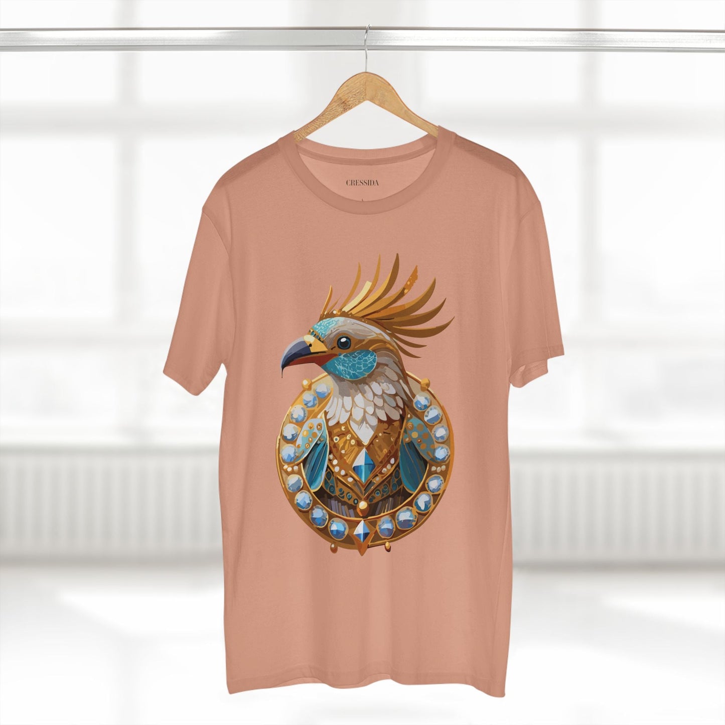 Bird Graphic Unisex 100 Cotton Tee With Unique Animal Golden Medallion Art Design 23