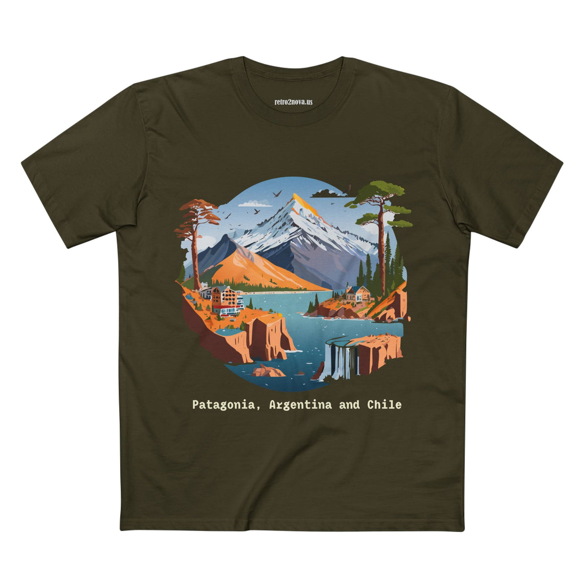 Patagonia Argentina and Chile Tee | Mountain Landscape, Waterfall, Lakeside Scene