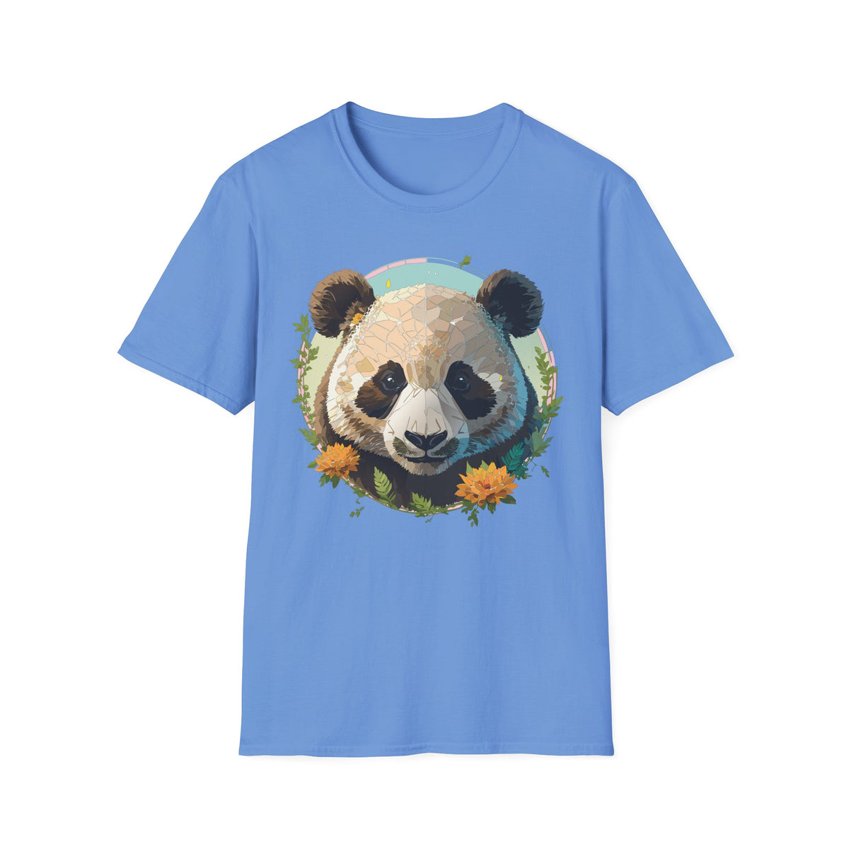Smiling Panda Face T-Shirt | Floral Bamboo Illustration