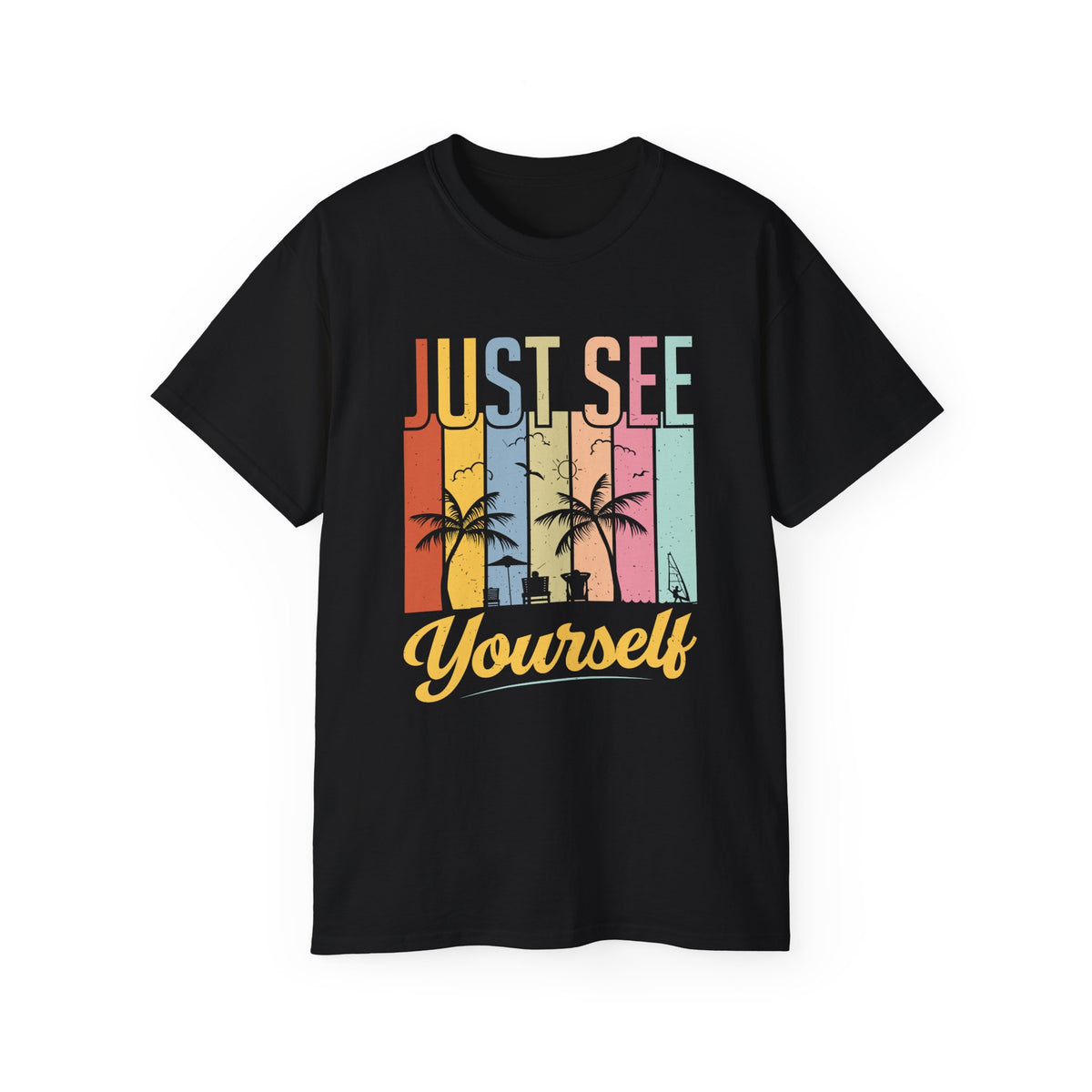Just See Yourself T-Shirt | Retro Sunset Palm Trees Tee