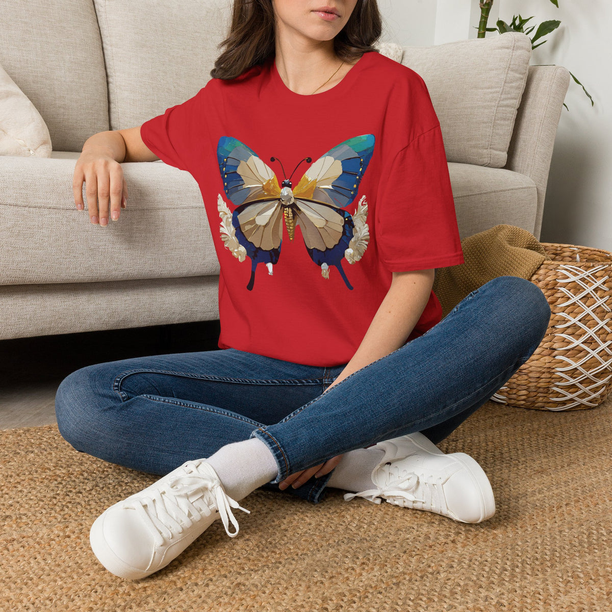 Butterfly Graphic T-Shirt — Earth Tone Floral Wing Design Graphic Tee Unisex 100 Cotton Gildan T-Shirt