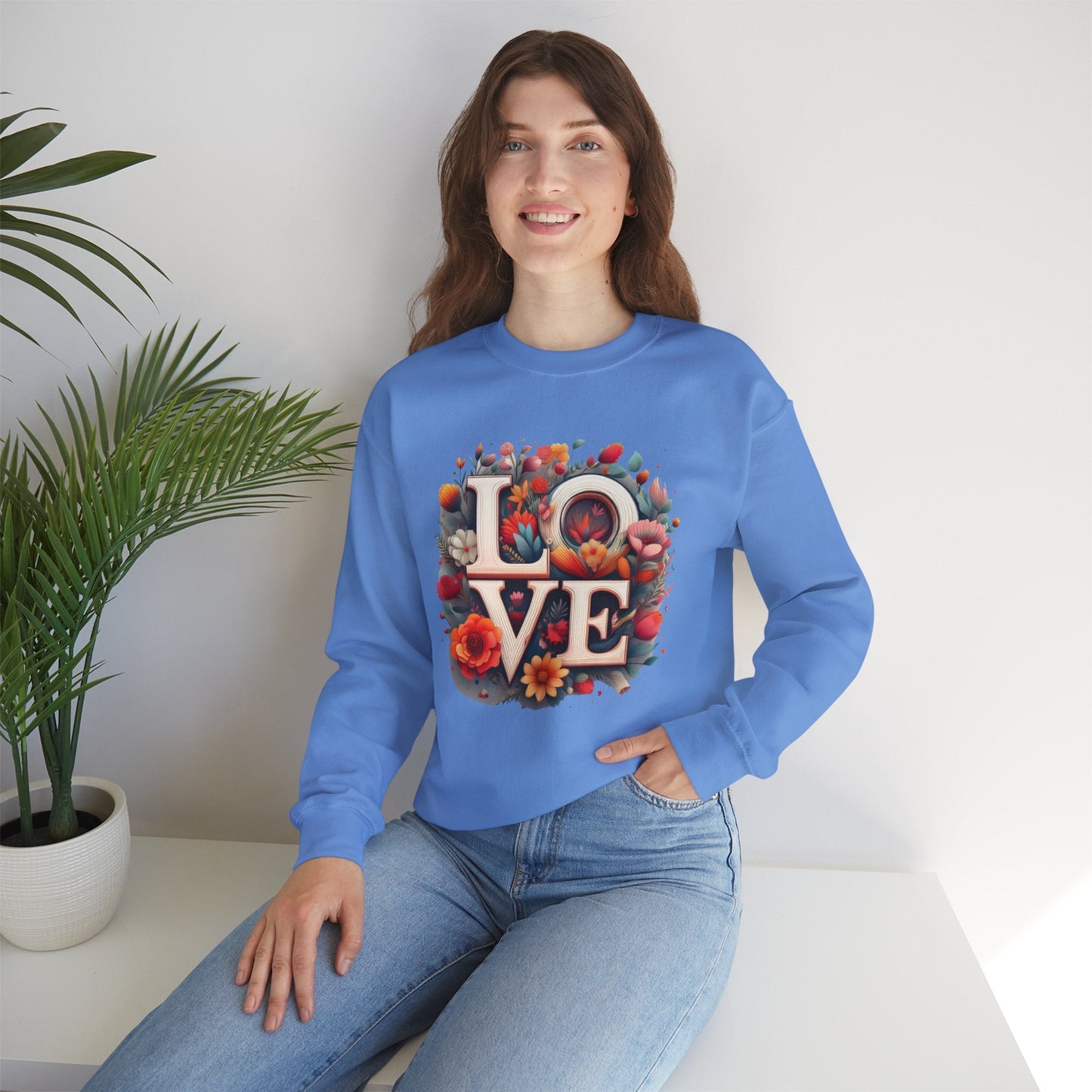 Floral Love Valentines Day Sweatshirt Unisex Crewneck Love Flower Gift Idea Cozy Everyday Wear