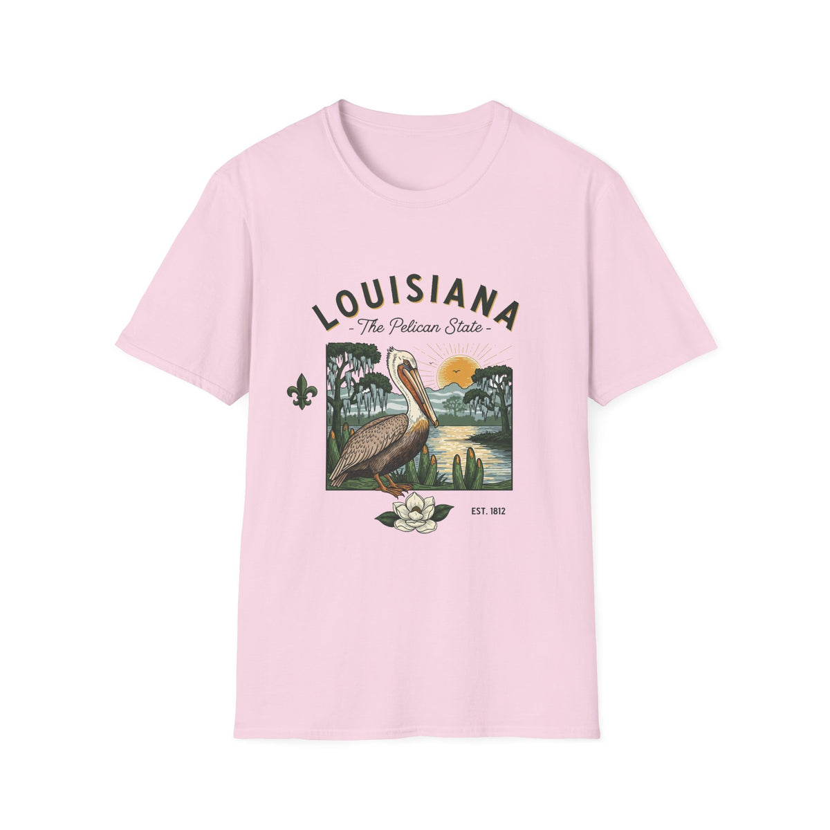 Louisiana Pelican Vintage Travel Tourist Graphic Design Unisex 100 Cotton Gildan T-Shirt