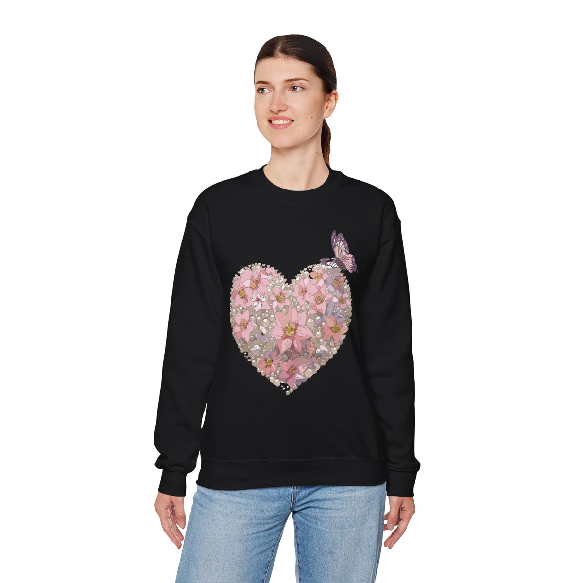 Floral Heart Love Graphic Valentine's Day Sweatshirt Unisex 50/50 Cotton-Poly Sweatshirt w29