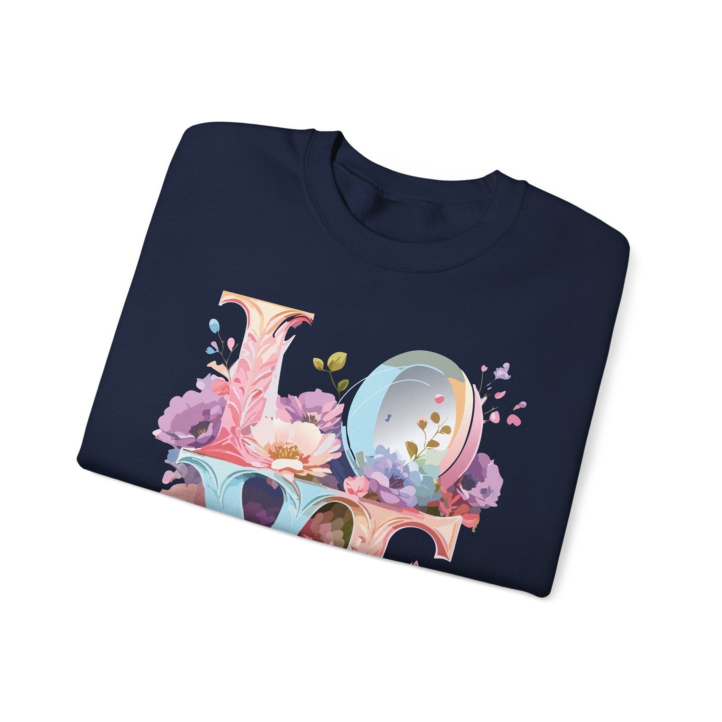 Floral Love Sweatshirt Unisex Crewneck Fifty Fifty Cotton Polyester Valentine Gift