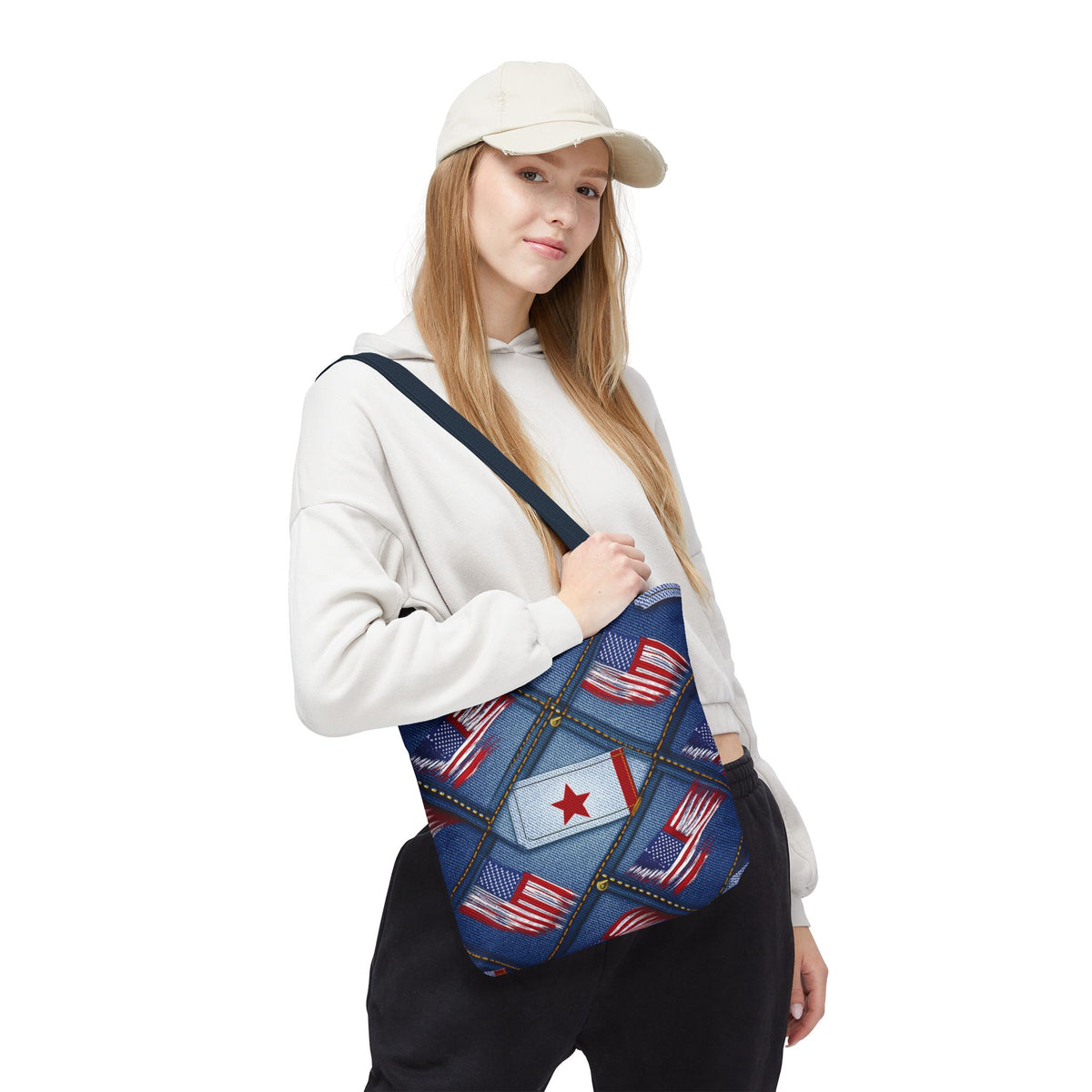 4th of July Graphic Denim Fabric Imitation Print Unisex Canvas Bag Poly Spun 3 Sizes Tote Bag 200-7