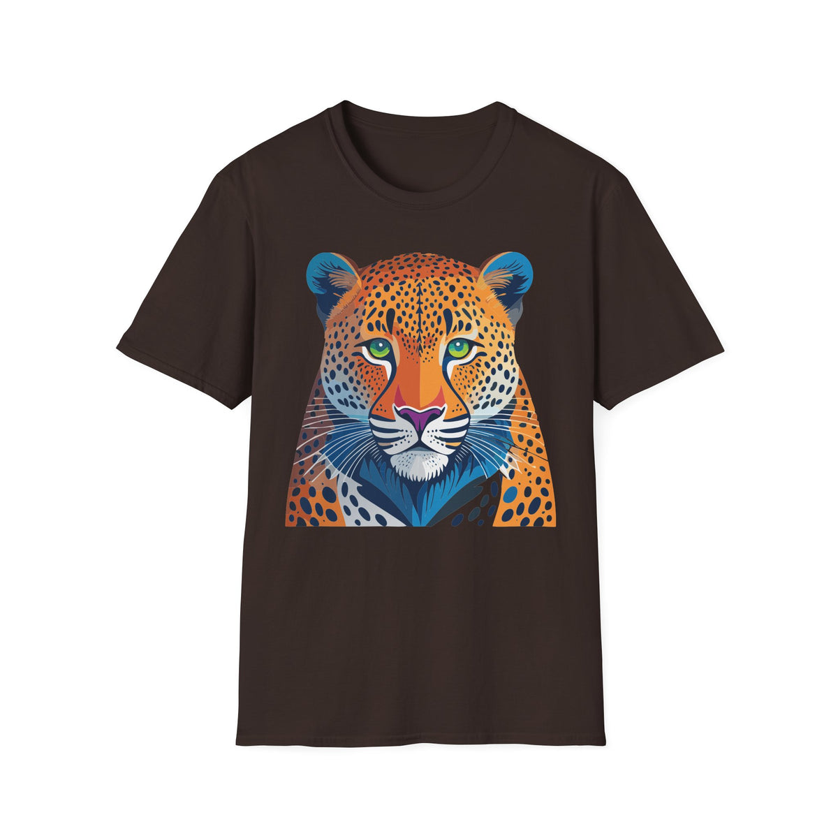 Colorful Leopard Face T-Shirt | Vibrant Big Cat Illustration