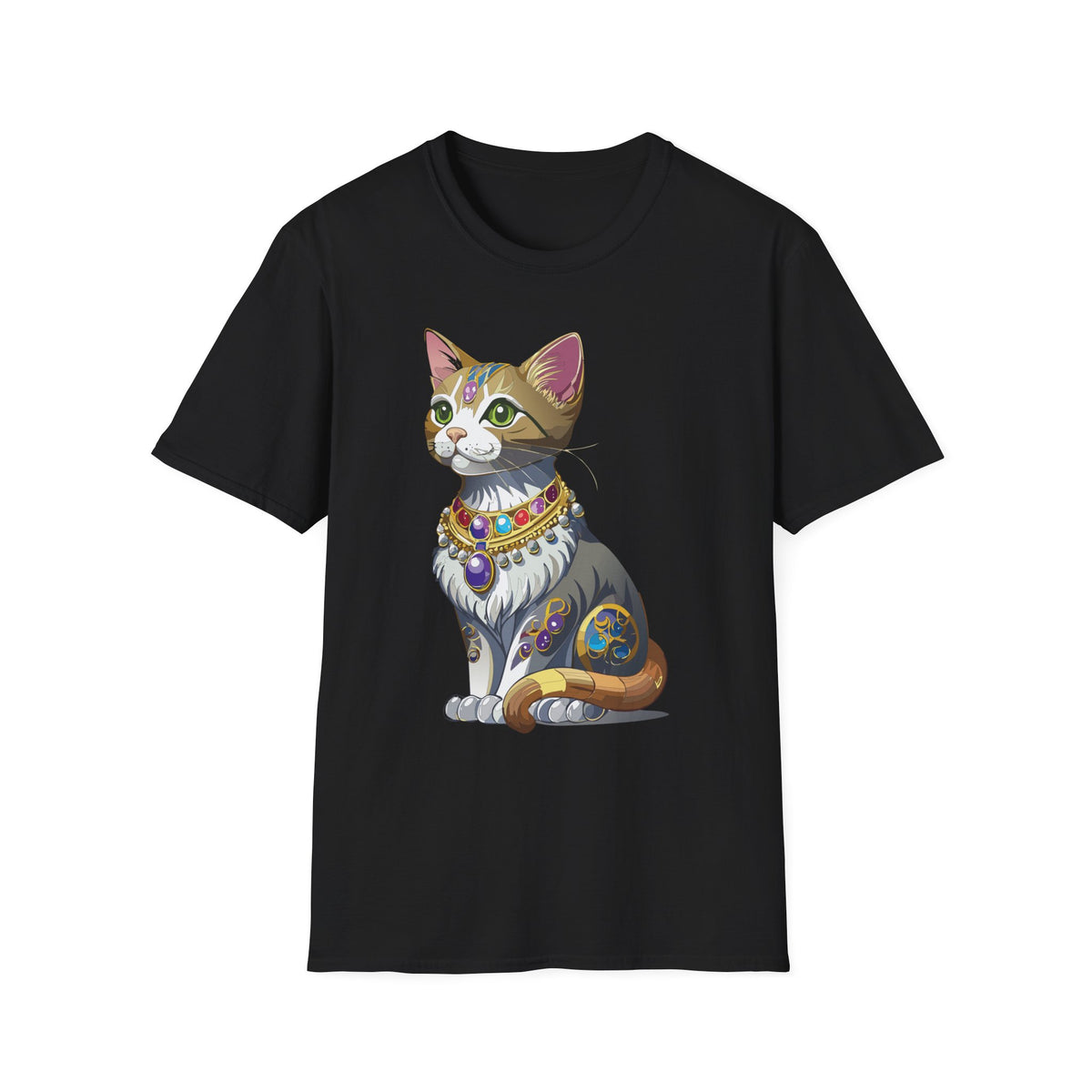 Regal Jewel-Studded Cat T-Shirt | Colorful Crowned Cat Illustration
