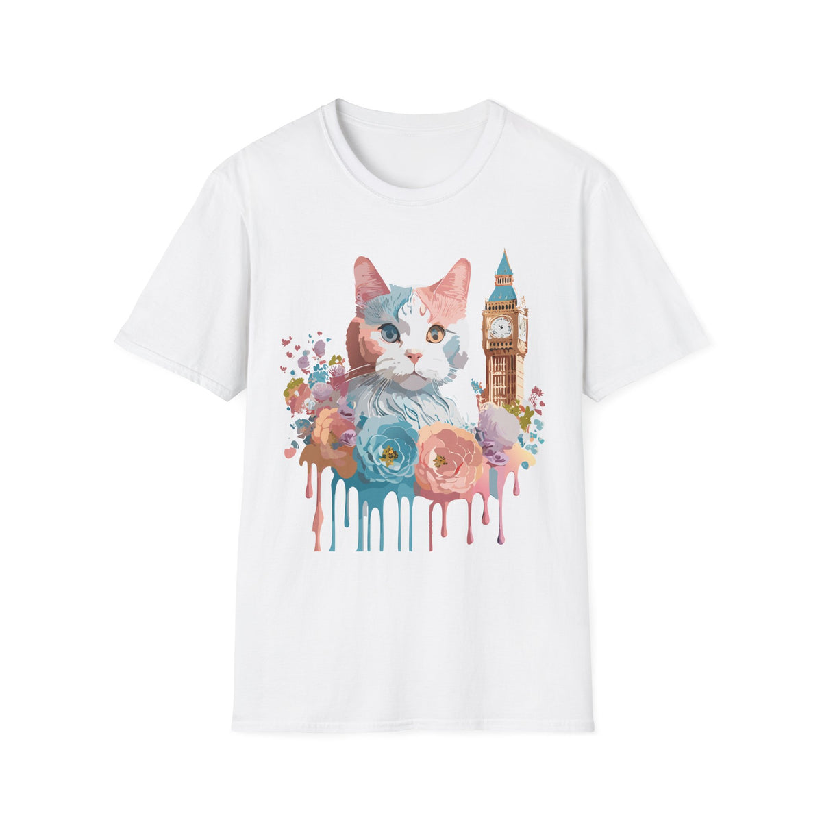 Watercolor Cat with Big Ben T-Shirt | London cat illustration, floral accents