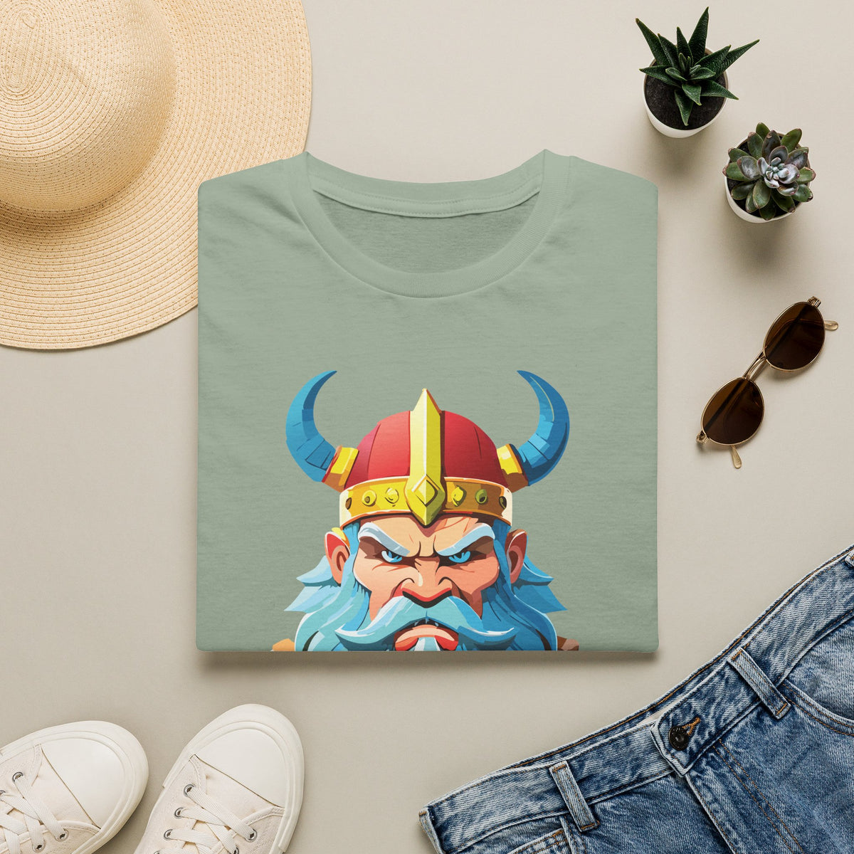 Viking Warrior Graphic T-Shirt | Horned Helmet Illustration, Bold Beard