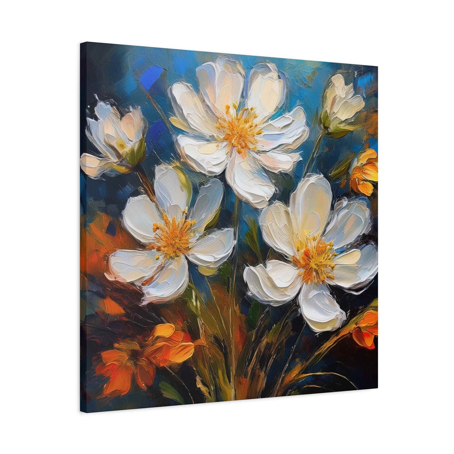 White Flowers Print Canvas, White Flowera Oil Paint Print 20x20, 24x24, 30x30, 32x32, 36x36, Art Design Print Non-Frame MC-6