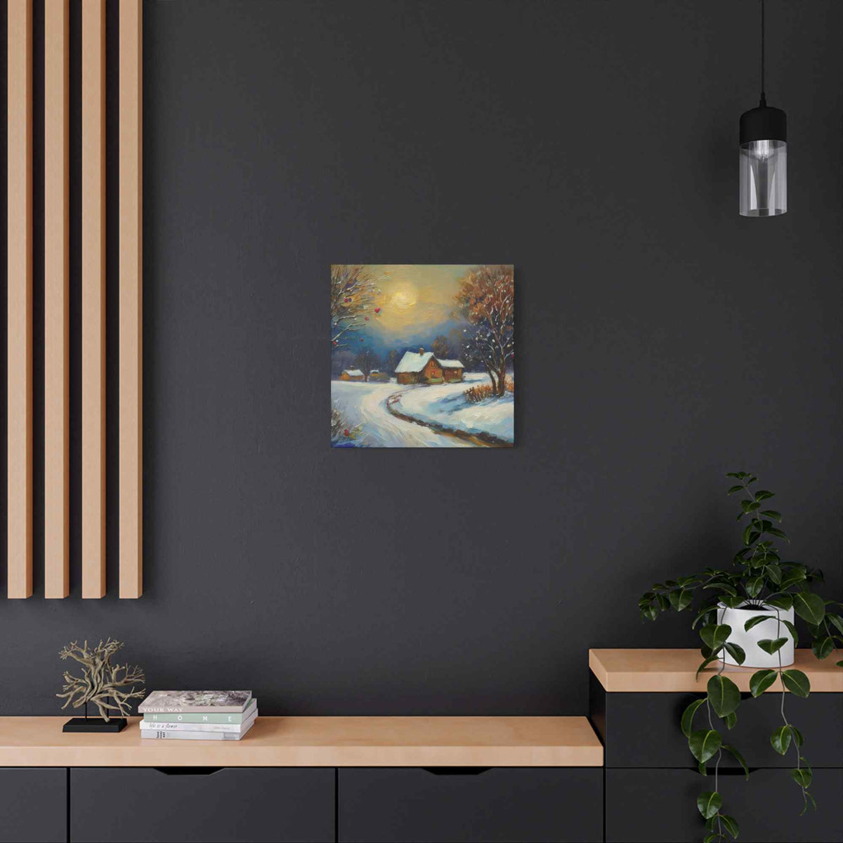 Countryside Winter Print Canvas, Oil Paint Print 20x20, 24x24, 30x30, 32x32, 36x36 Art Design Pine-Wood Inner Frame MC-112
