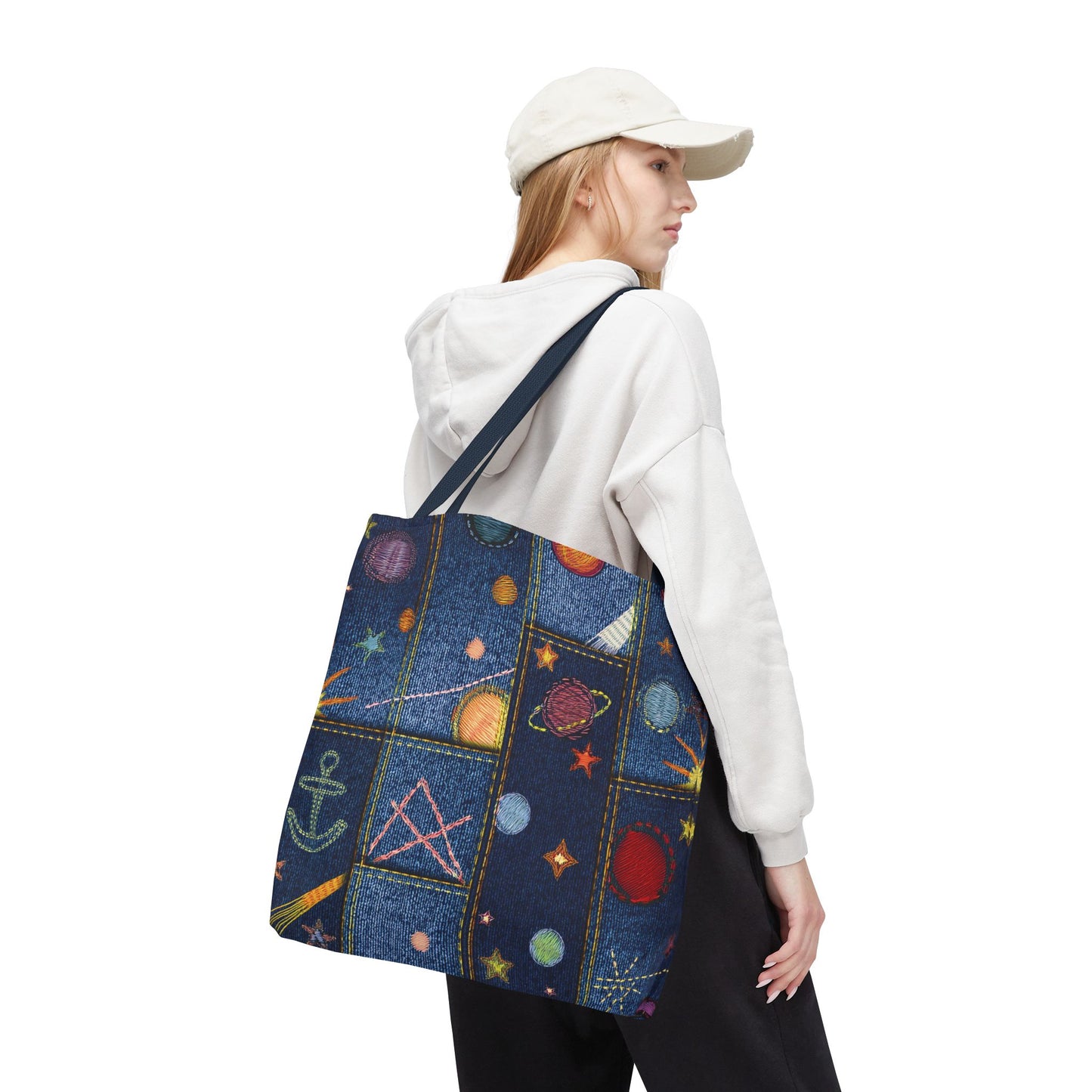Denim Fabric Imitation Print Unisex Canvas Bag Poly Spun 3 Sizes Tote Bag 183-2