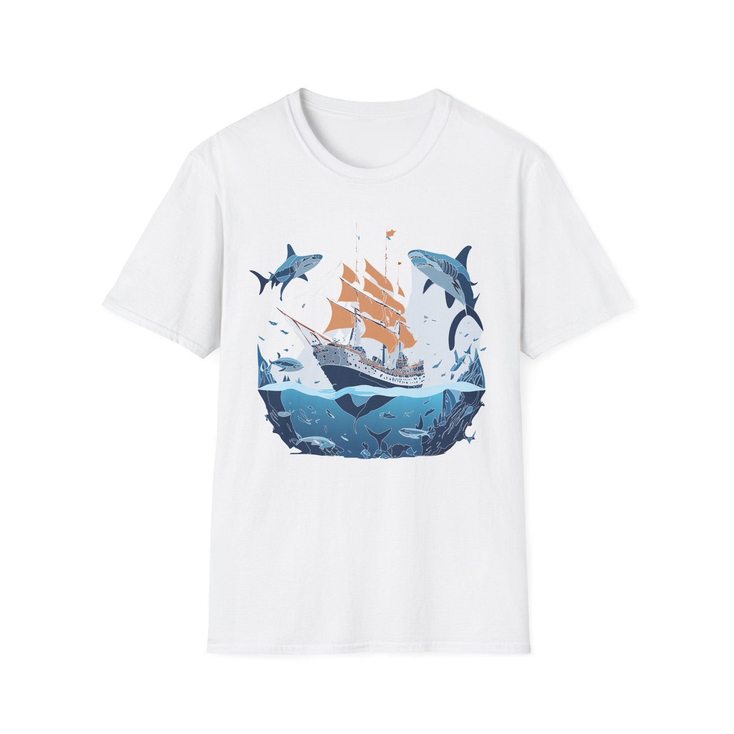 Ocean Tee Shirt Unisex Gildan Softstyle 64000 Ring Spun Cotton Art Print Graphic Ocean Design